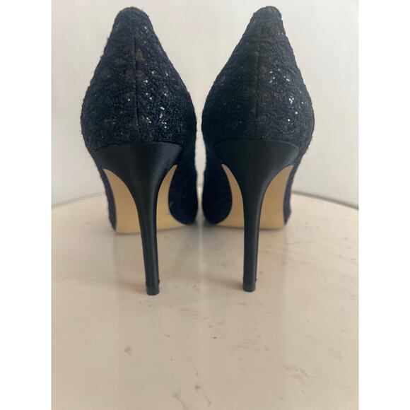 ENZO ANGIOLINI PEEP TOE BLACK SATIN GLITTER FABRIC STILETTO HEELS SIZE 8M - Picture 5 of 11